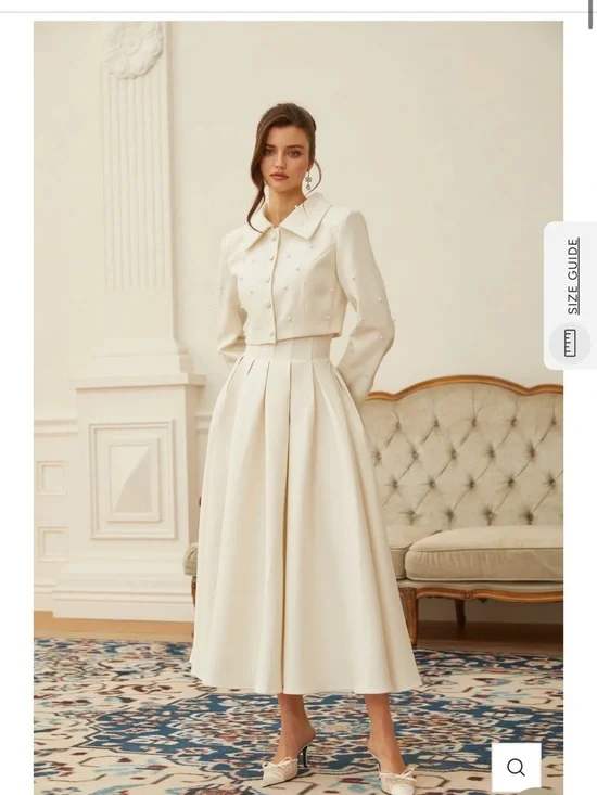 Cream Two-Piece Pleated Skirt with Jacket - Picture 2 of 9